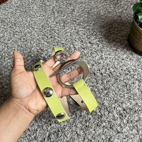 Garuglieri Neon Green Silver Studs Waist Belt Sz M Italian Leather Designer New